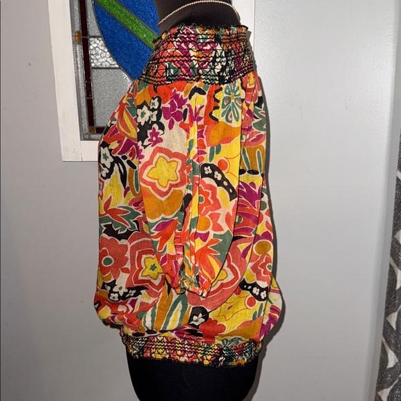 Forever 21 Vintage 100% Cotton Smocked Waist Off the Shoulder Top SZ Large - Picture 4 of 8